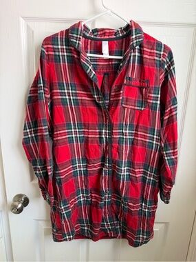 Stars Above Women's Plaid Flannel Button-Front Collared Sleepshirt Size : S